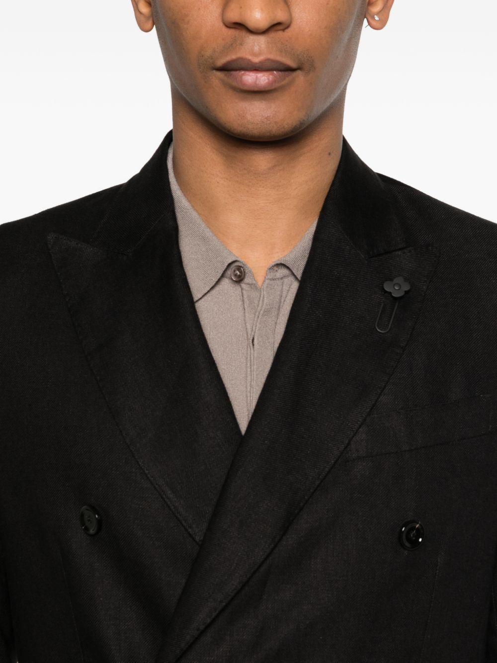 LARDINI Blazer in lino nero doppiopetto