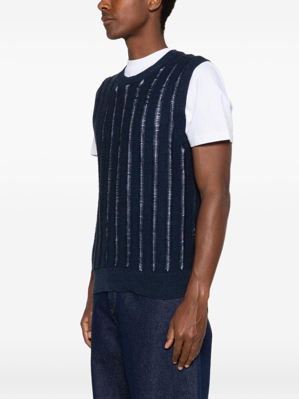 AMARANTO Gilet girocollo blu navy con effetto traforato