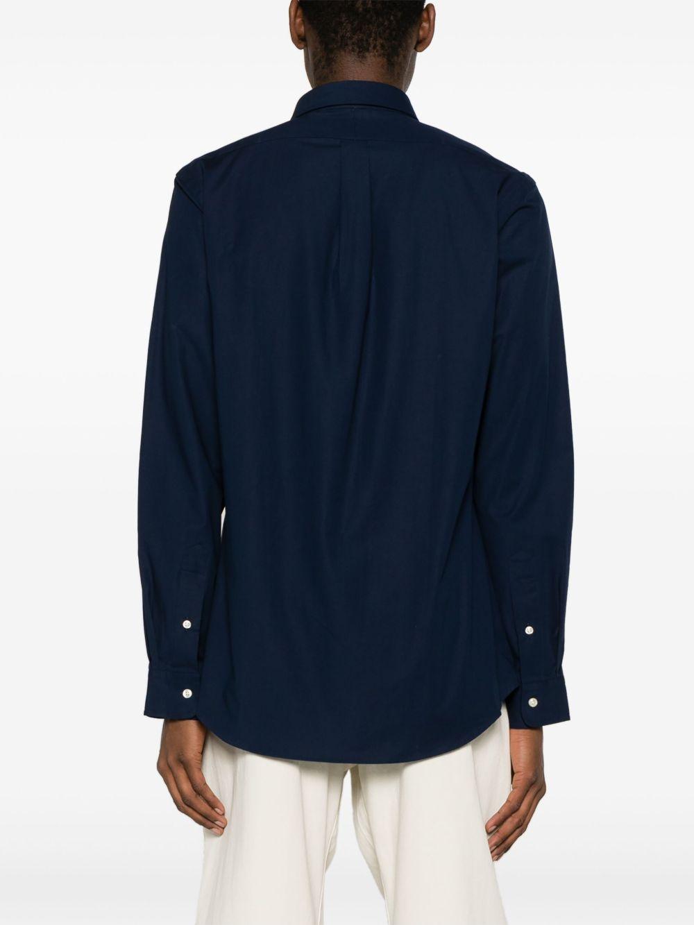 POLO RALPH LAUREN Camicia in cotone blu con cavallino celeste