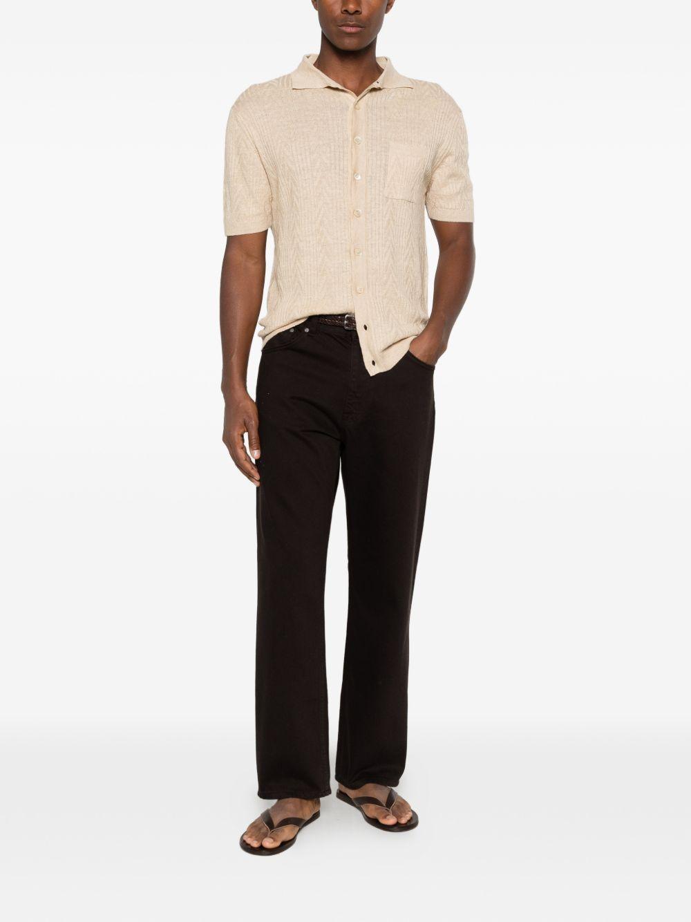 DANIELE FIESOLI Polo in cotone beige a maglia costine con colletto a punte