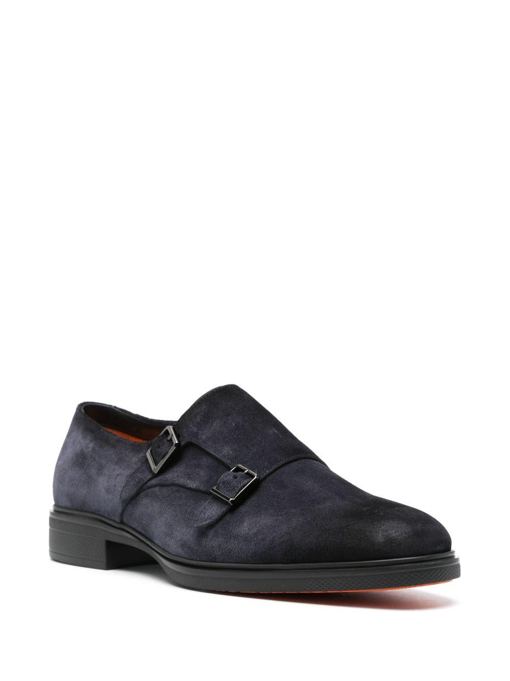 SANTONI Mocassini in suede blu con fibie