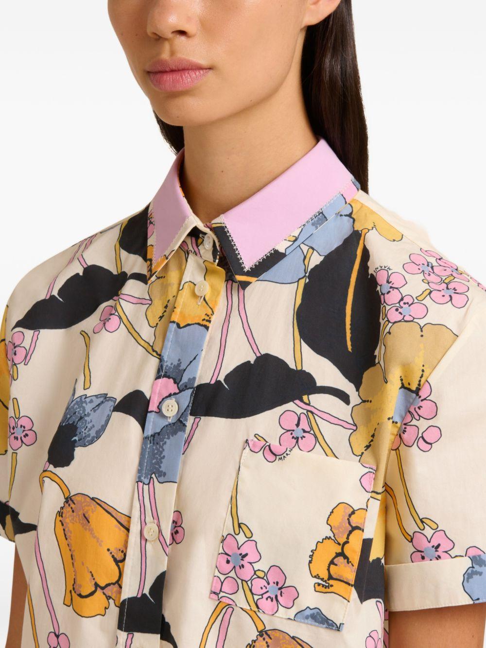MARNI Camicia rosa a maniche corte con grafica florale