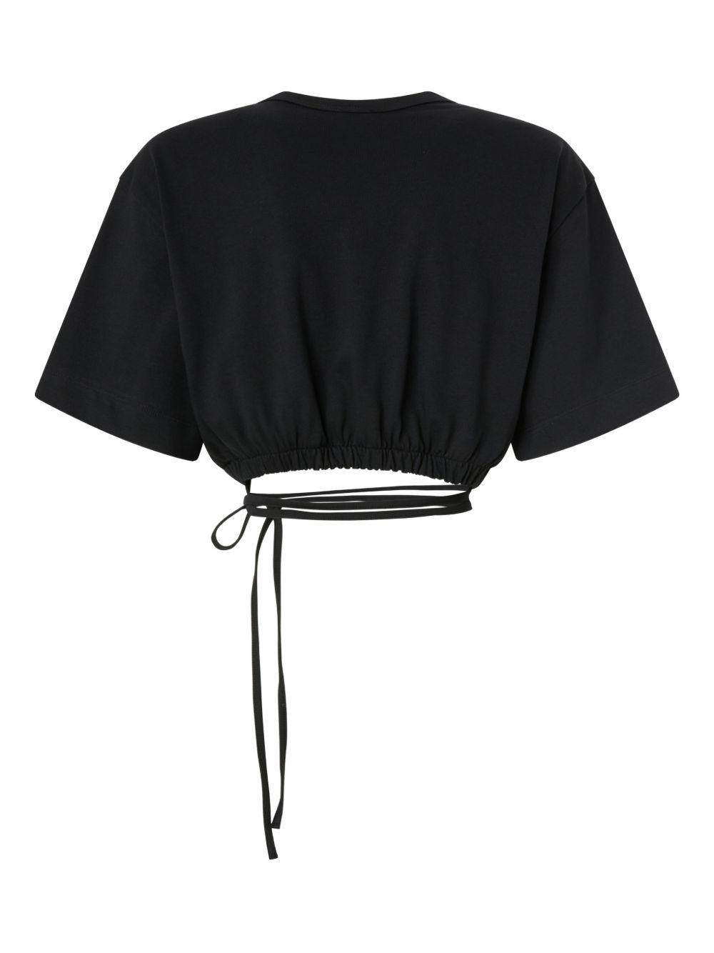 PINKO Top crop nero Ariano con lacci in vita