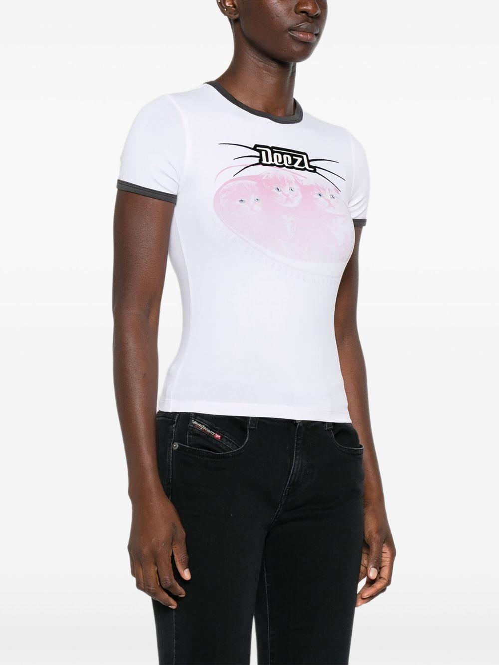 DIESEL T-shirt in cotone bianco con stampa e bordi a contrasto