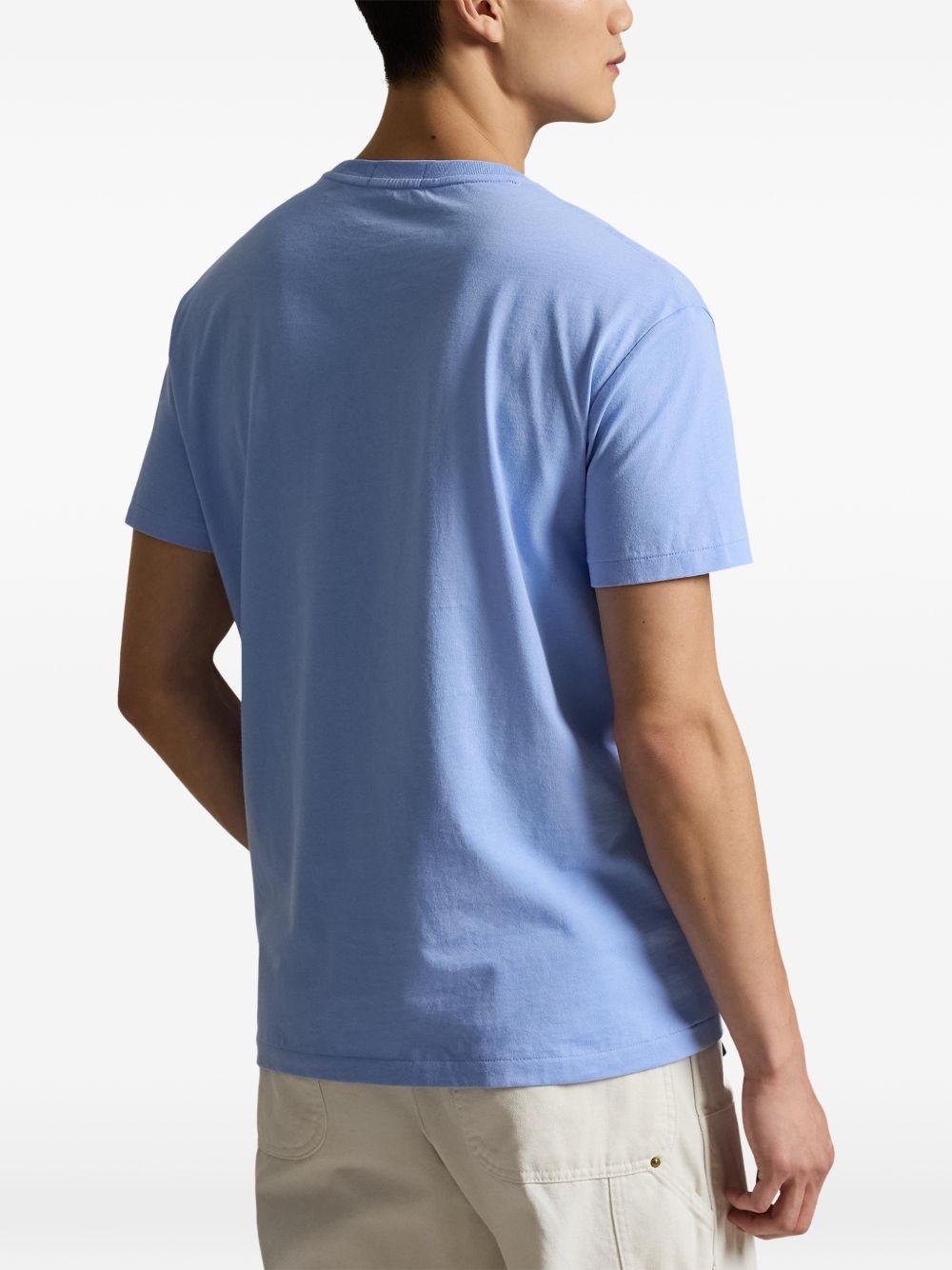 POLO RALPH LAUREN T-shirt celeste con illustrazione grafica centrale