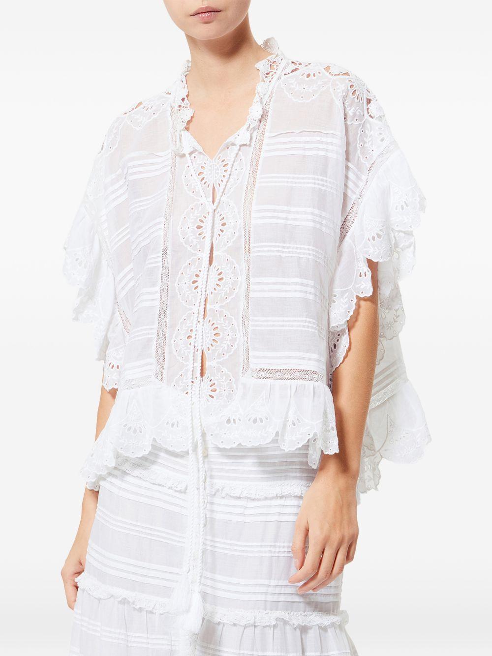 MARANT ETOILE Top Payton in stile caftano in cotone e pizzo floreale bianco