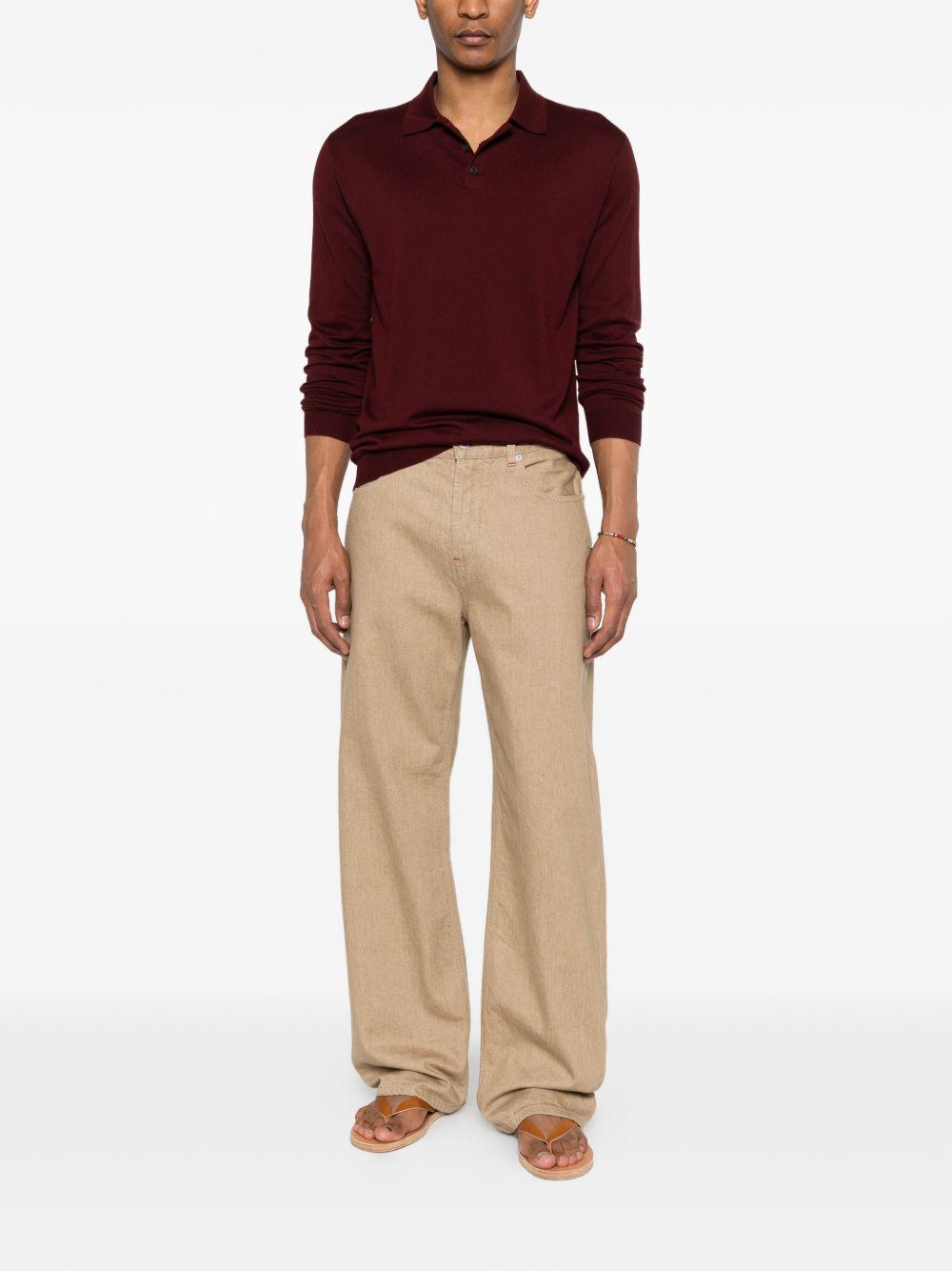 SCAGLIONE Polo in seta e cotone bordeaux a maniche lunghe