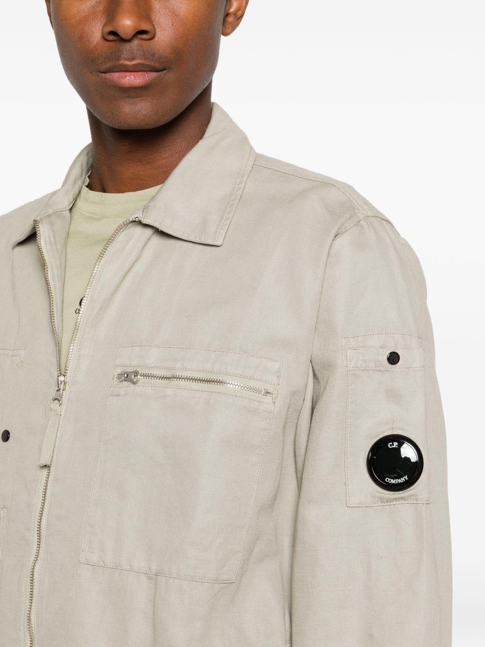 CP COMPANY Giacca camicia con zip in cotone misto lino grigio