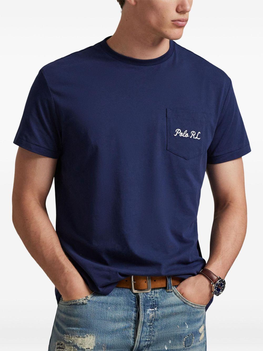 POLO RALPH LAUREN T-shirt blu con logo sul petto