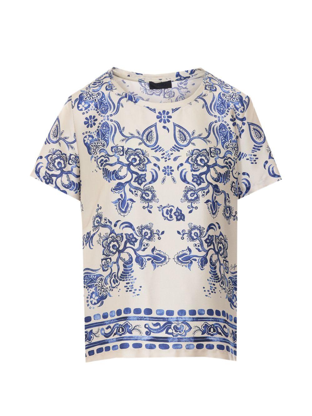 LIUJO Blusa a maniche corte con stampa floreale blu
