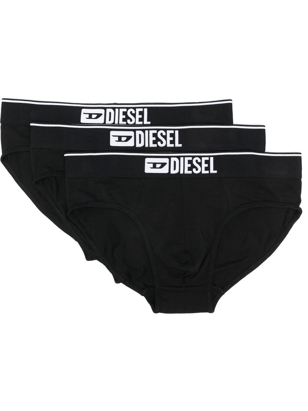 DIESEL Set da 3 slip neri in cotone con logo