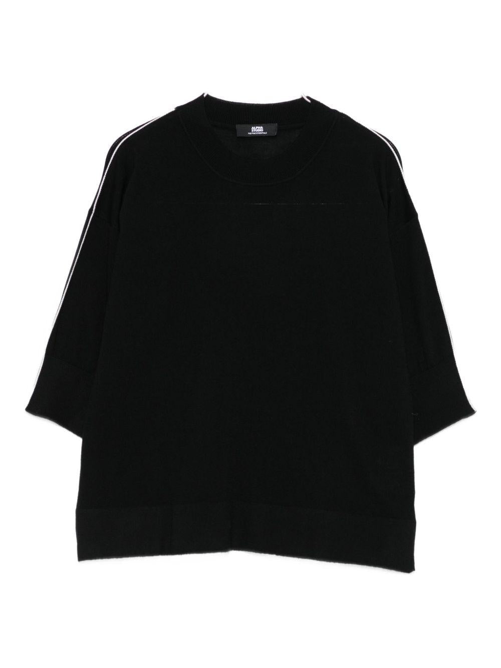 ALPHA STUDIO Maglia nera con dettagli a righe