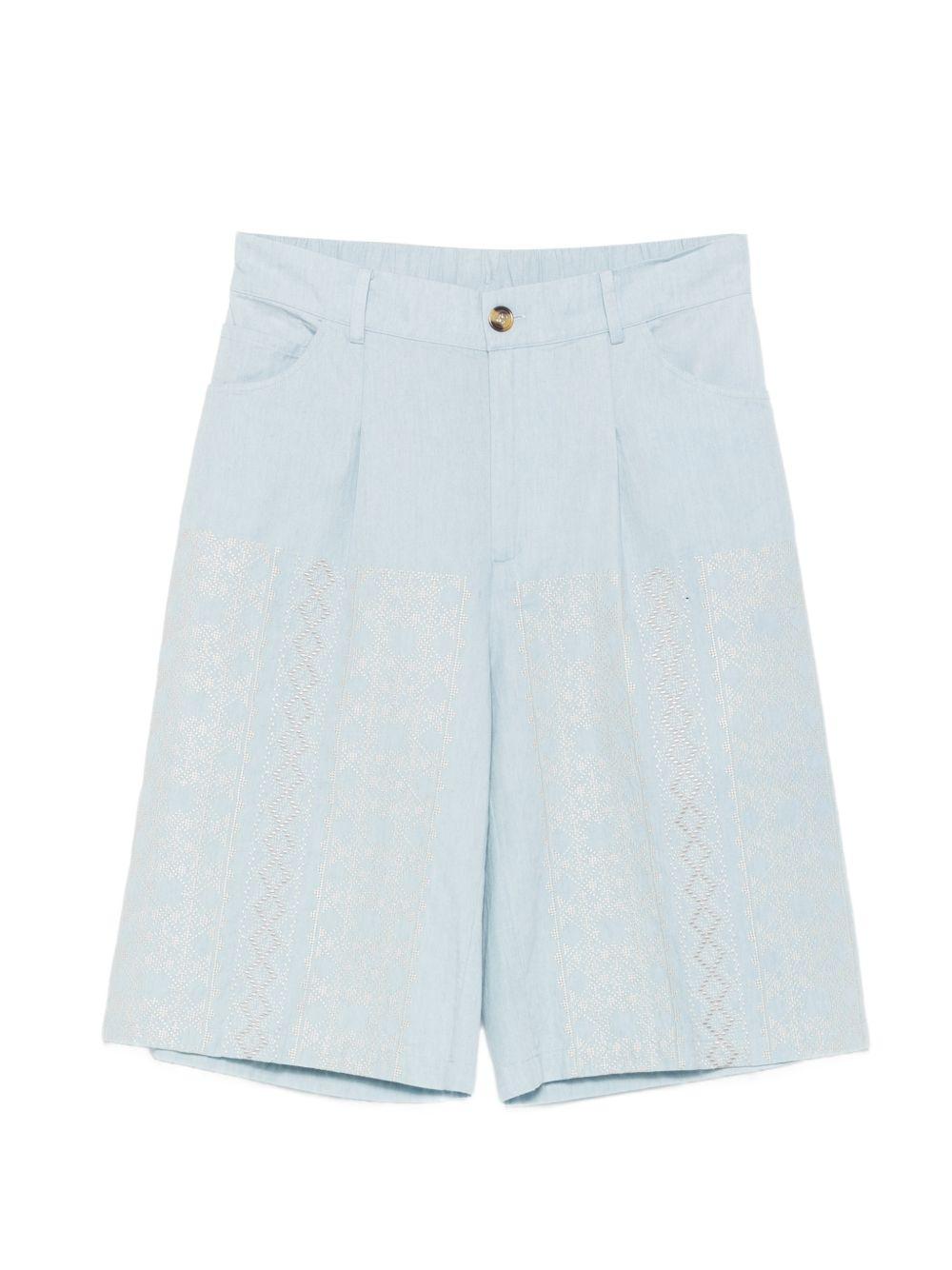 SEMICOUTURE Shorts bermuda Zelda con ricami celeste