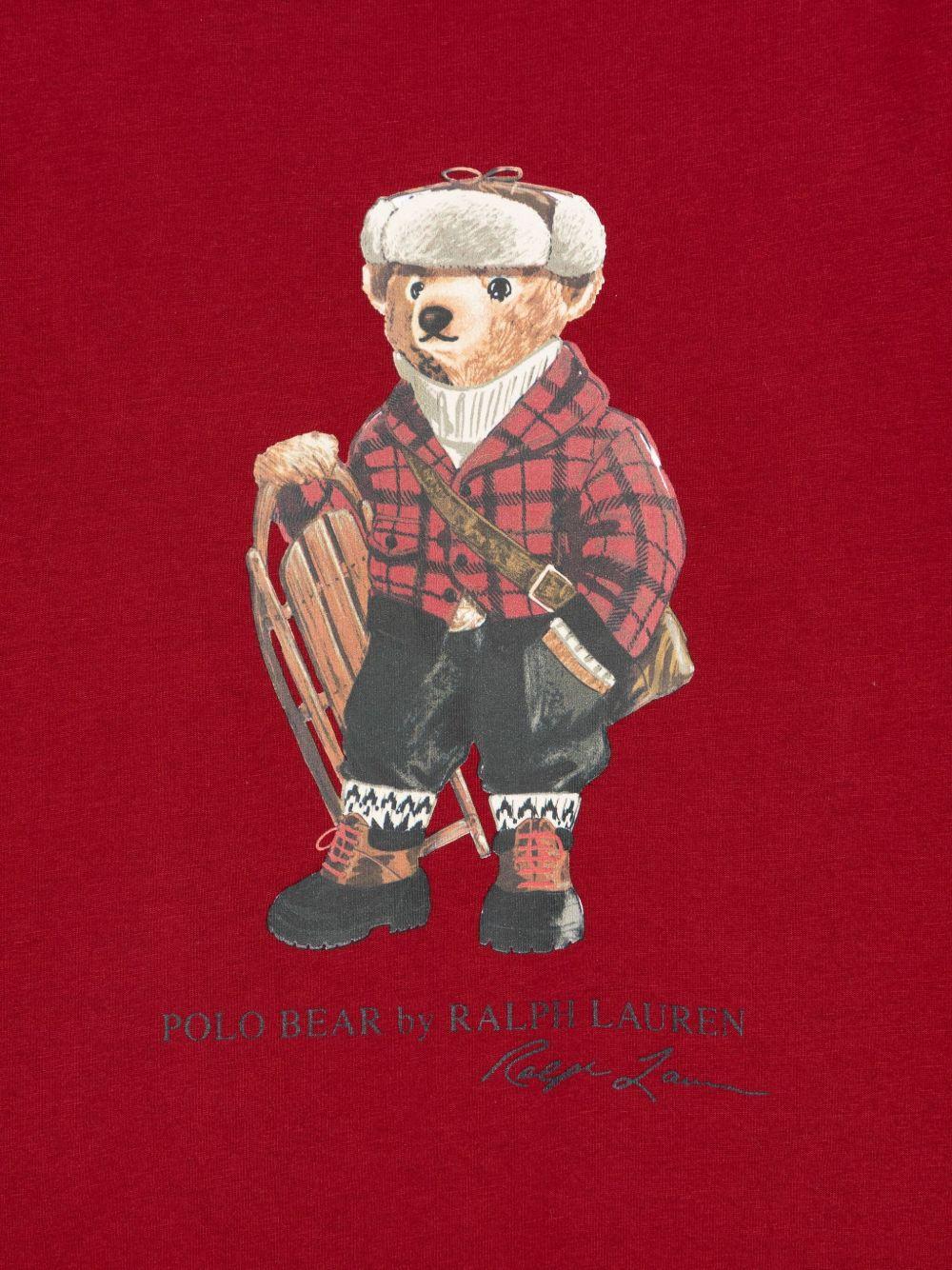 POLO RALPH LAUREN T-shirt in cotone rosso a maniche lunghe con orso