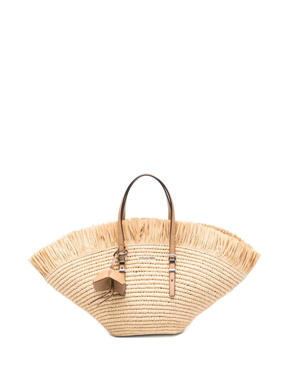 MICHAEL KORS Borsa a mano in rafia con dettagli in pelle
