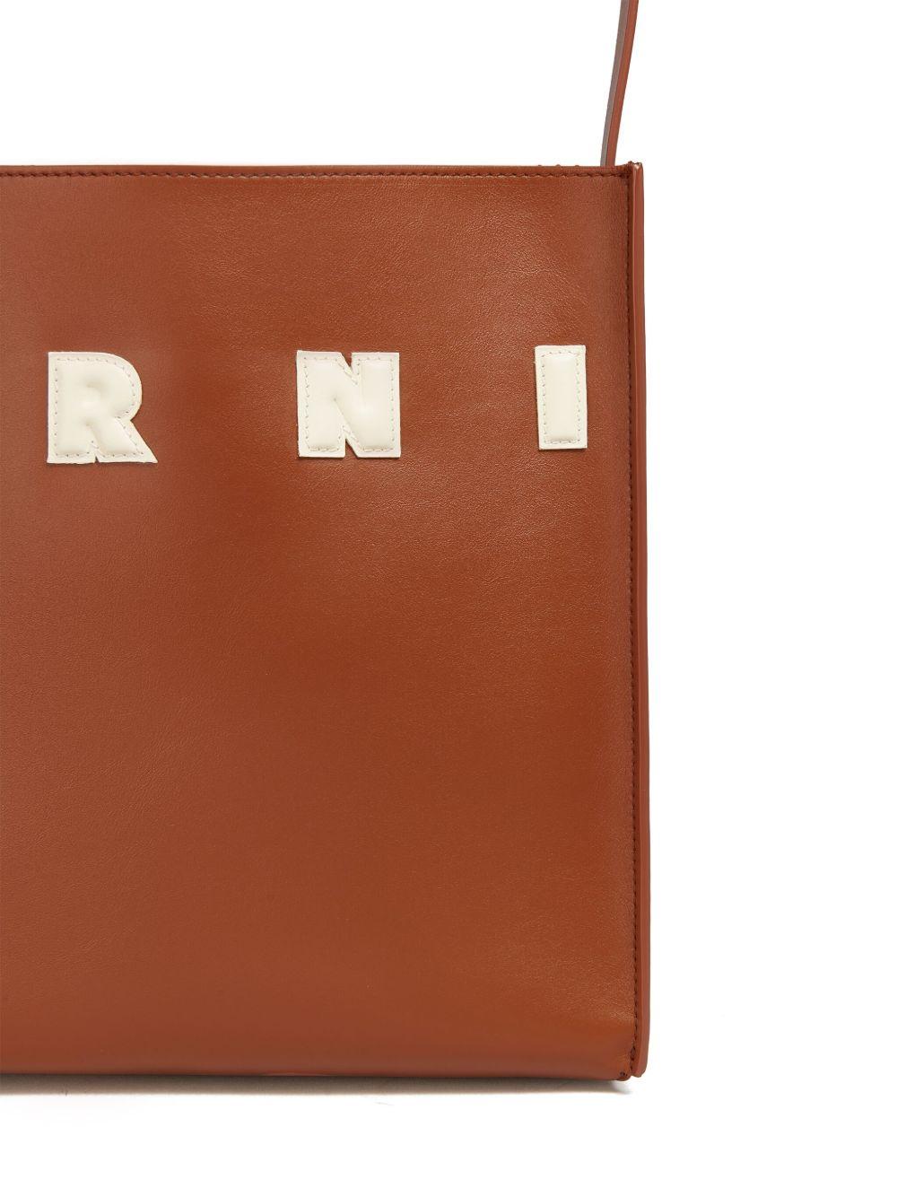 MARNI Borsa shopping in pelle di vitello marrone
