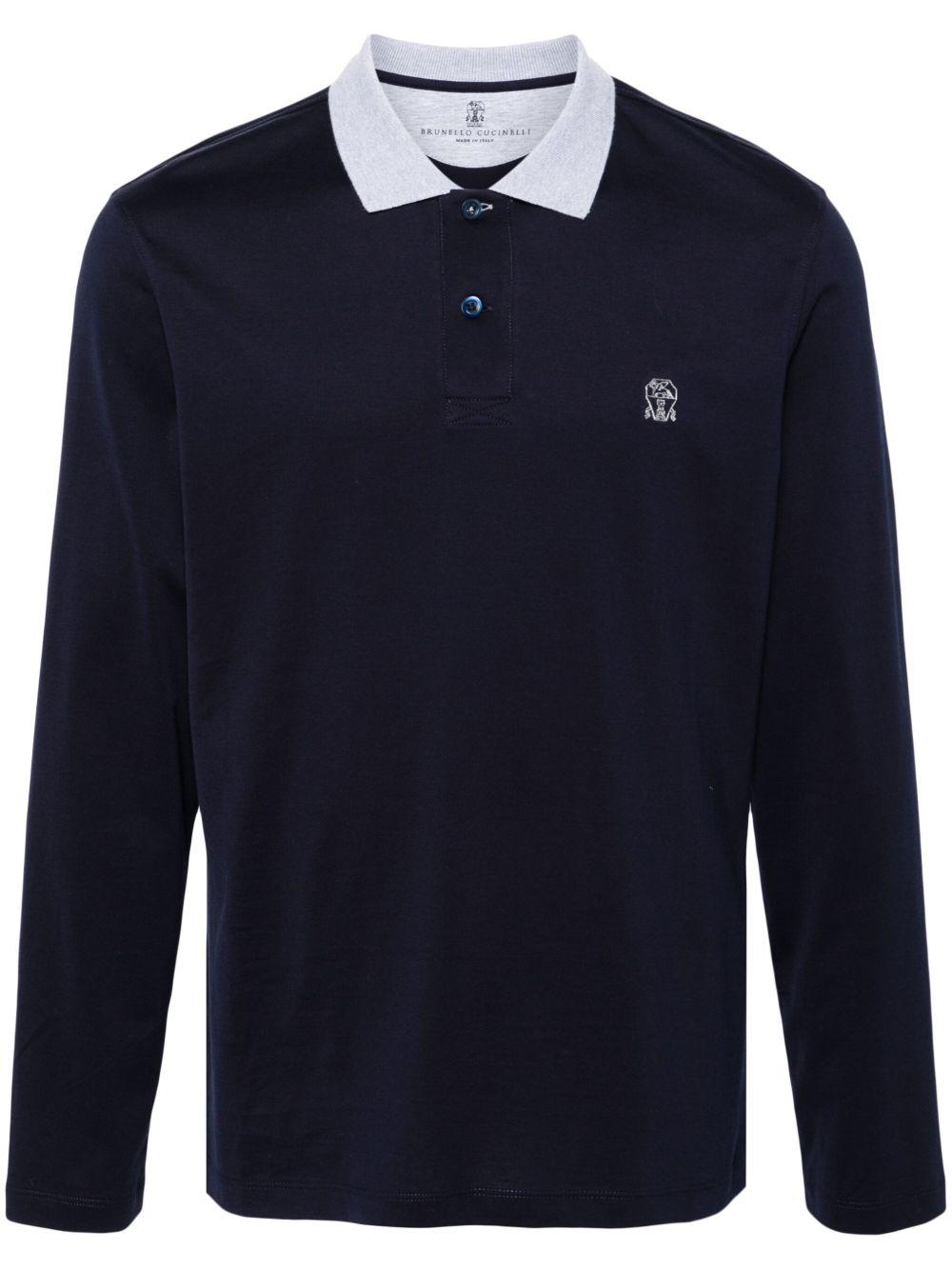 BRUNELLO CUCINELLI Polo a maniche lunghe blu navy con logo ricamato