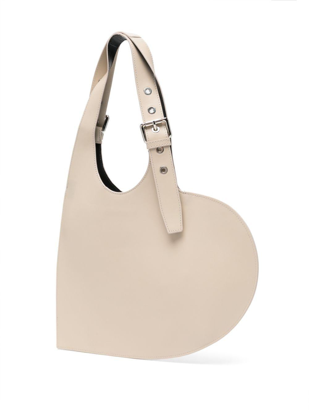 COPERNI Borsa a spalla a forma di cuore in pelle beige