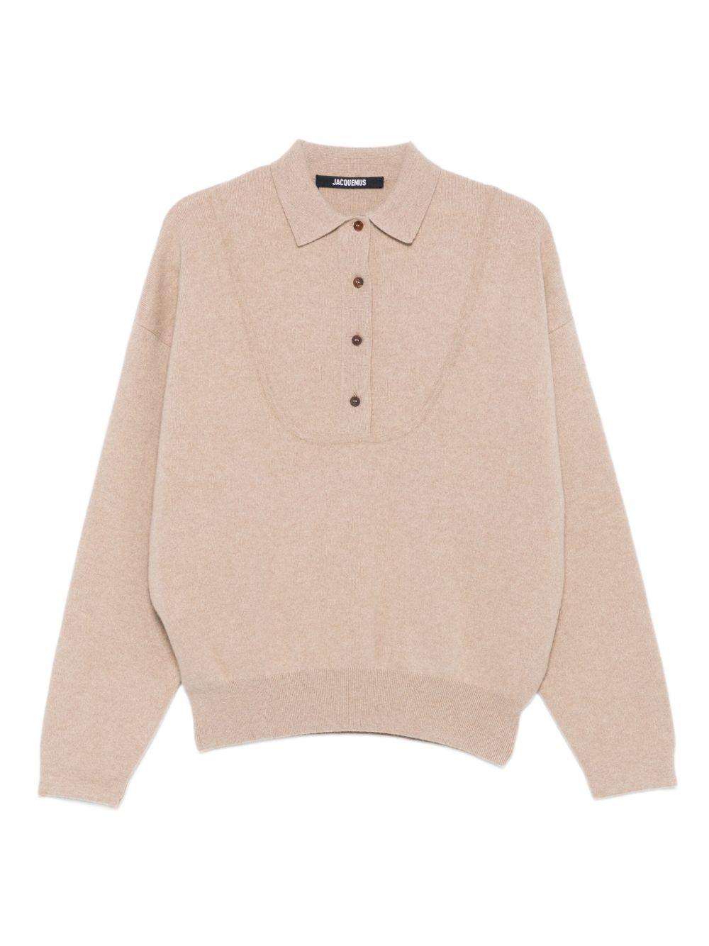 JACQUEMUS Polo 'Vareuse Pallone' in lana e cashmere beige