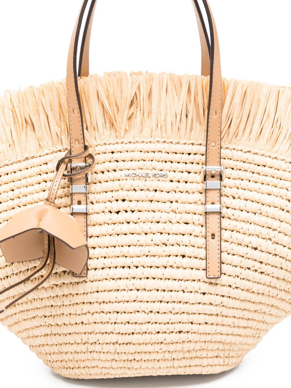 MICHAEL KORS Borsa a mano in rafia con dettagli in pelle