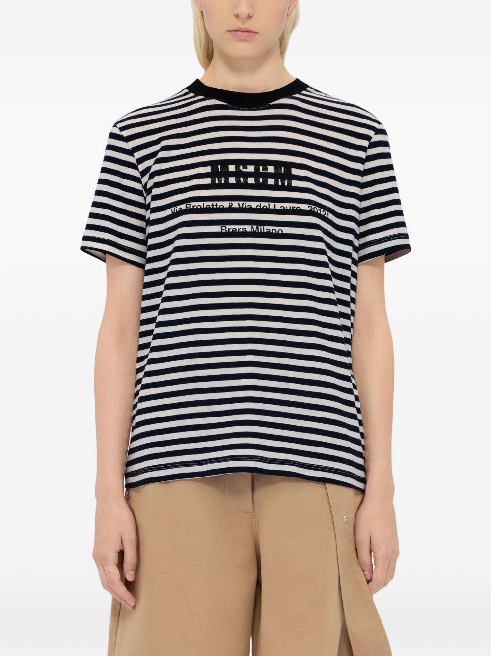 MSGM T-shirt in cotone a righe bianche e blu