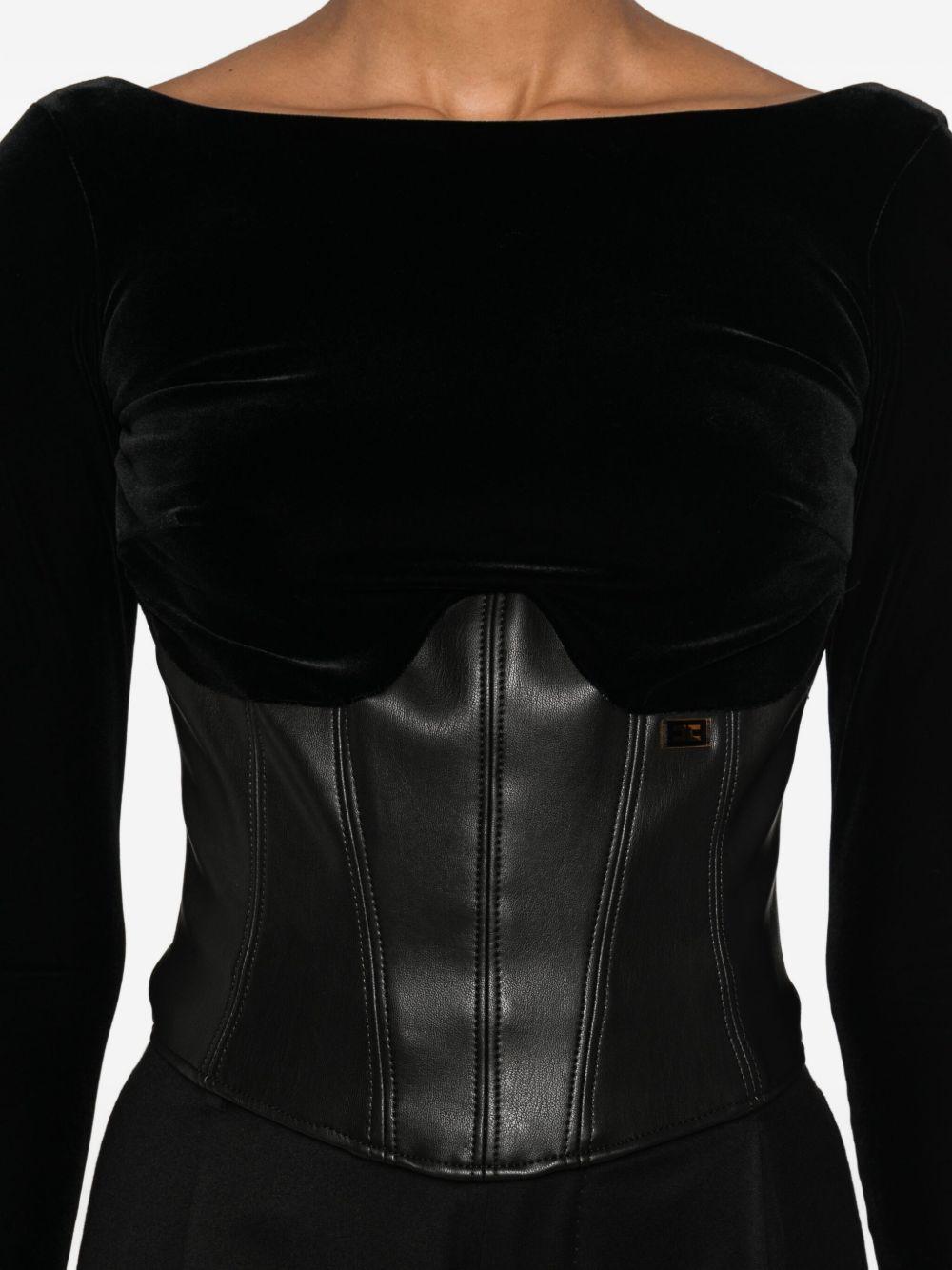 ELISABETTA FRANCHI Top bustier in velluto nero e ecopelle