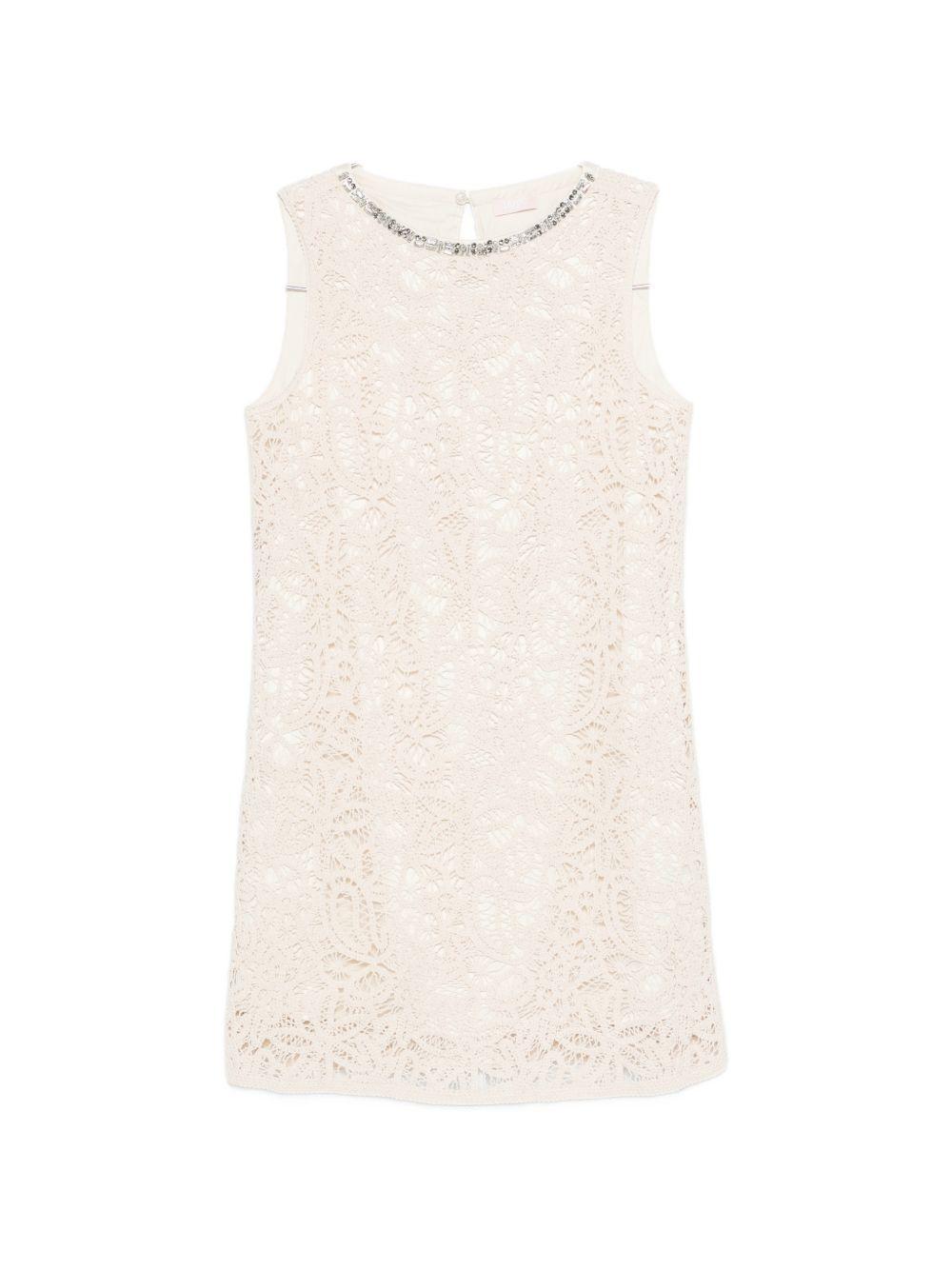 LIUJO Abito corto color panna con ricami in crochet