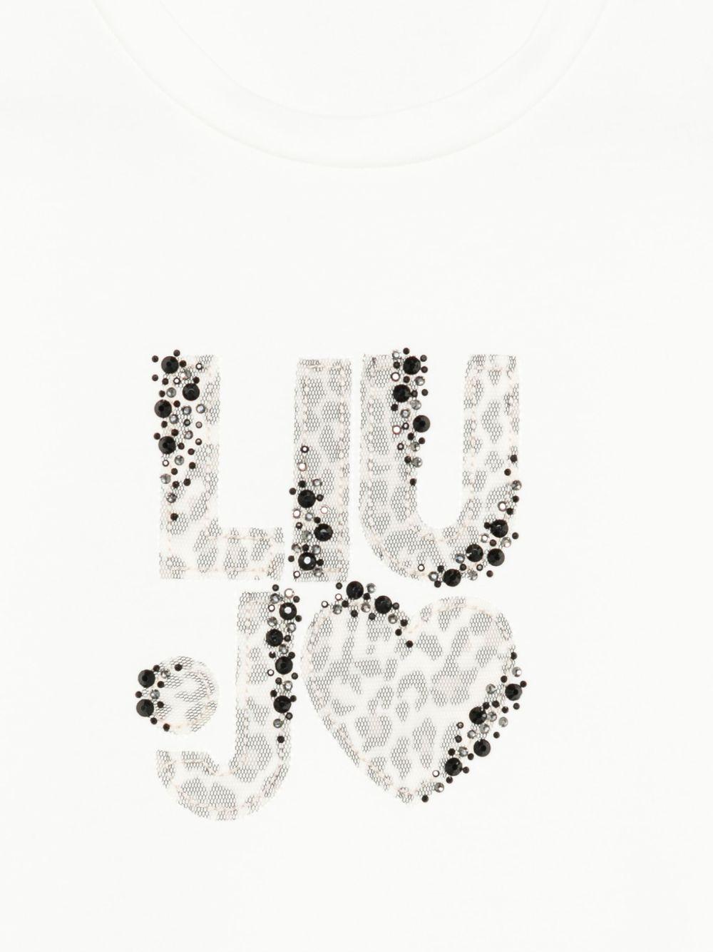 LIUJO Maglione bianco con dettaglio logo con perline sul petto