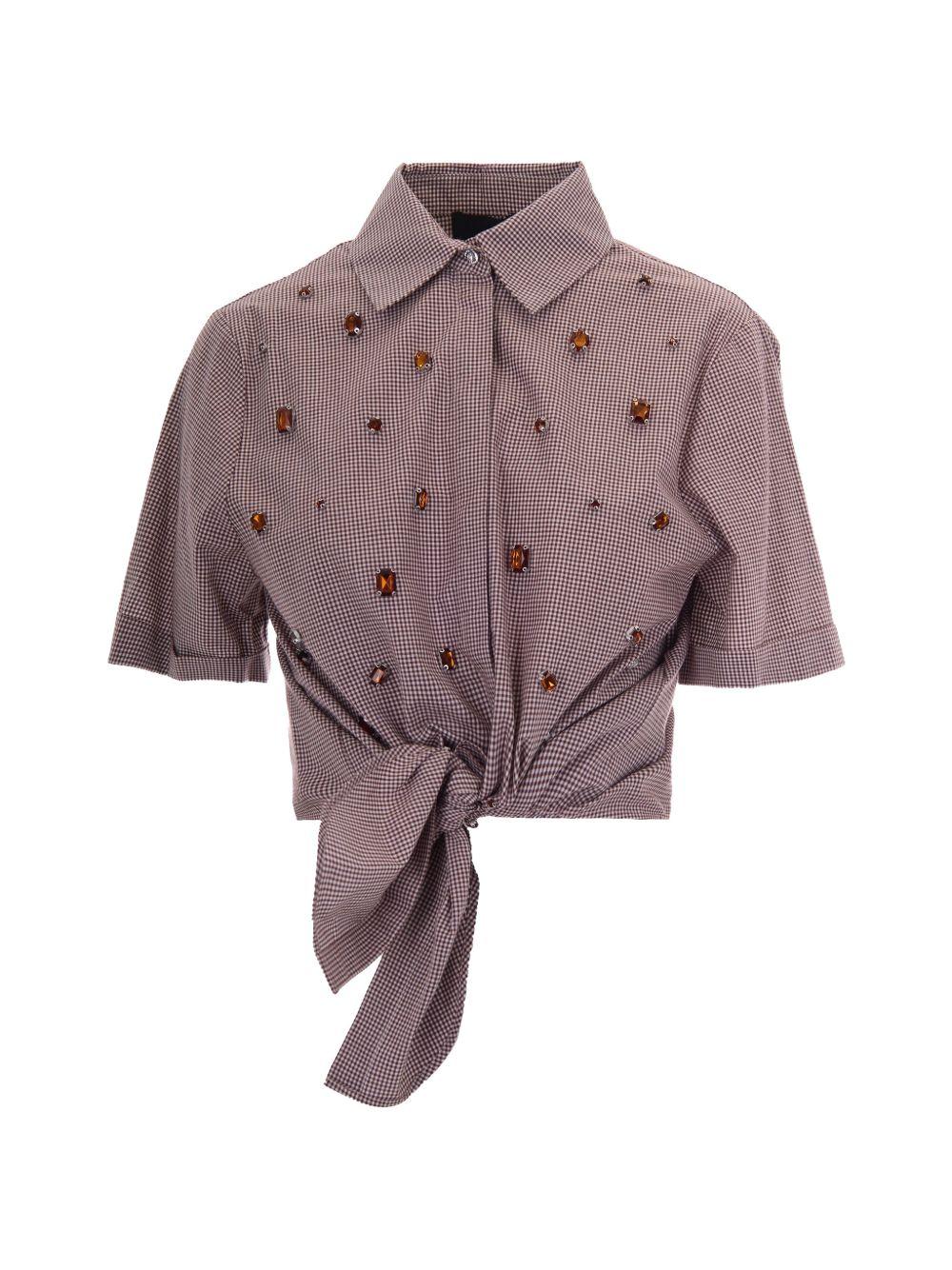 LIUJO Camicia con nodo in vita e strass a maniche corte