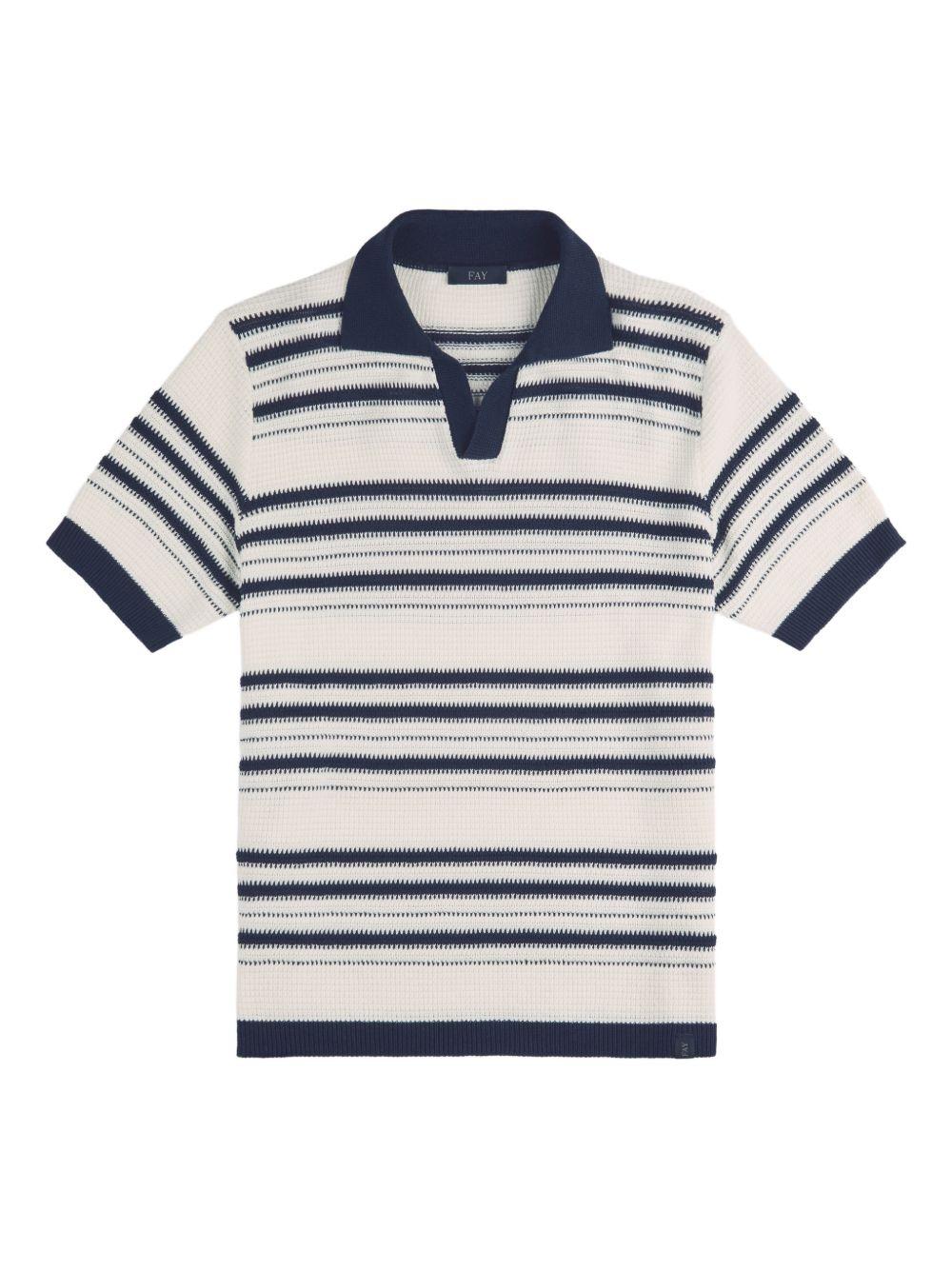 FAY Polo in maglia crema a righe con scollo a V