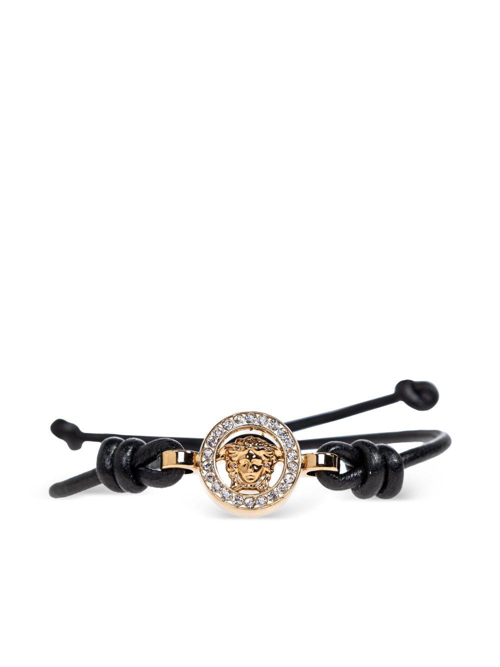 VERSACE Bracciale Medusa in pelle oro e nero