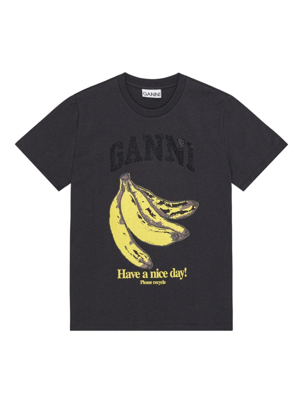 GANNI T-shirt girocollo in cotone con stampa banana