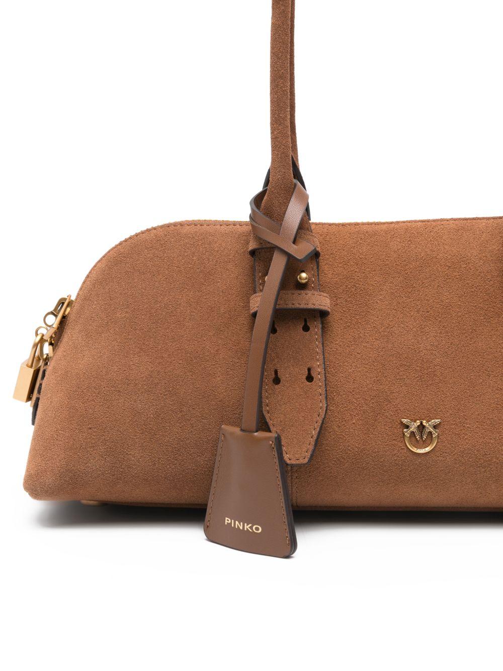 PINKO Borsa a spalla Bowling Bag in pelle scamosciata marrone