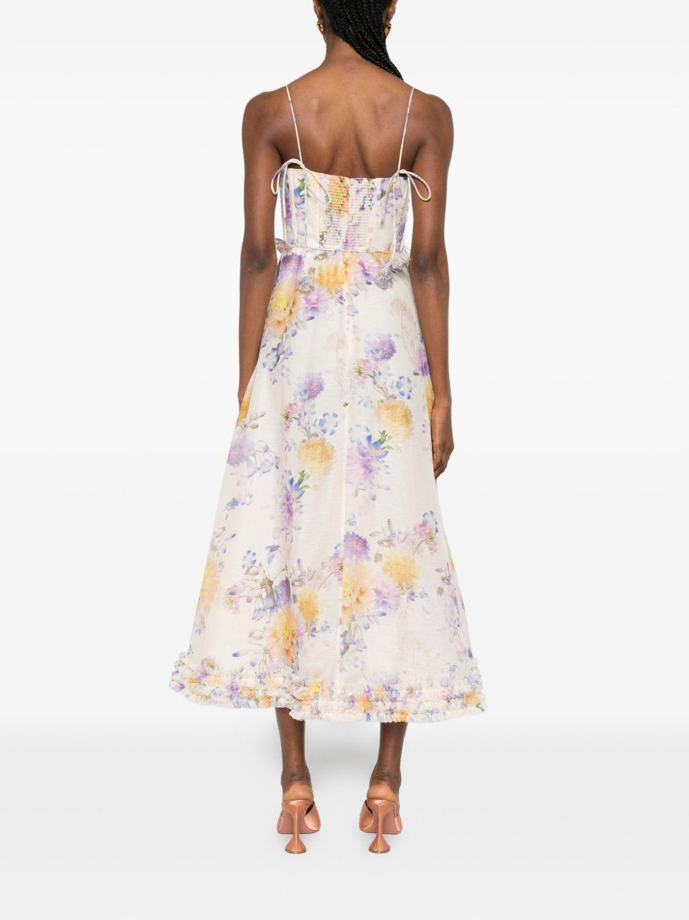 ZIMMERMANN Abito midi con stampa floreale e scollo a cuore