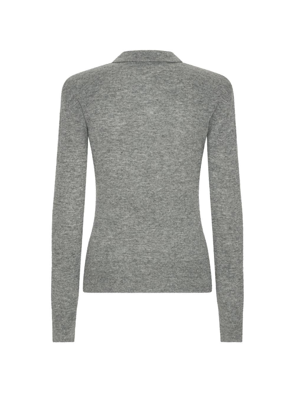 ROTATE Polo in maglia grigio mélange in lana merino e cashmere