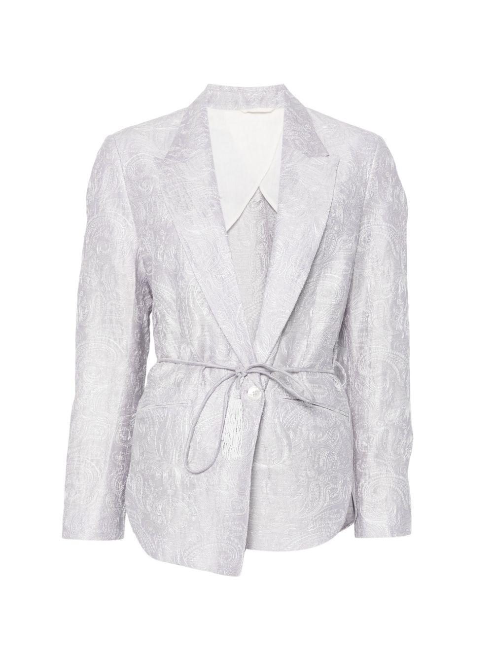 SEVENTY Giacca con motivo jacquard e chiusura in vita grigio chiaro