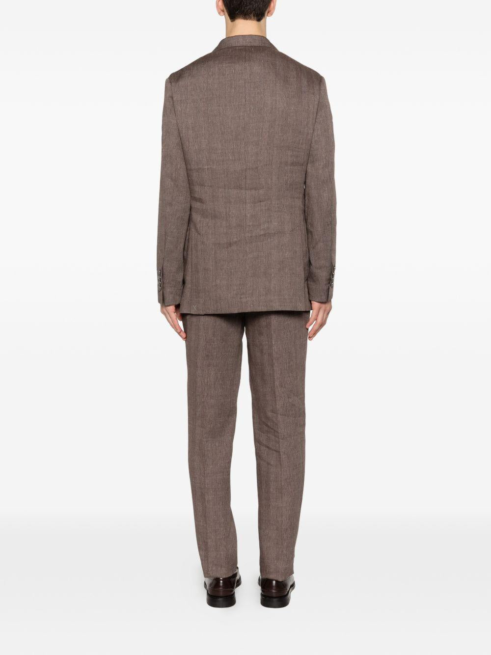 BRUNELLO CUCINELLI Completo gessato in lino e lana grigio con giacca doppiopetto