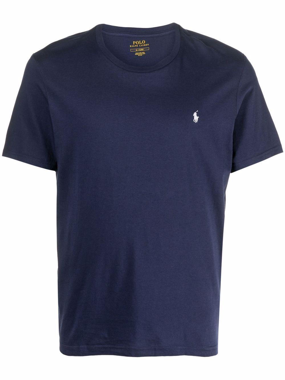 POLO RALPH LAUREN Maglietta in cotone blu con ricamo logo