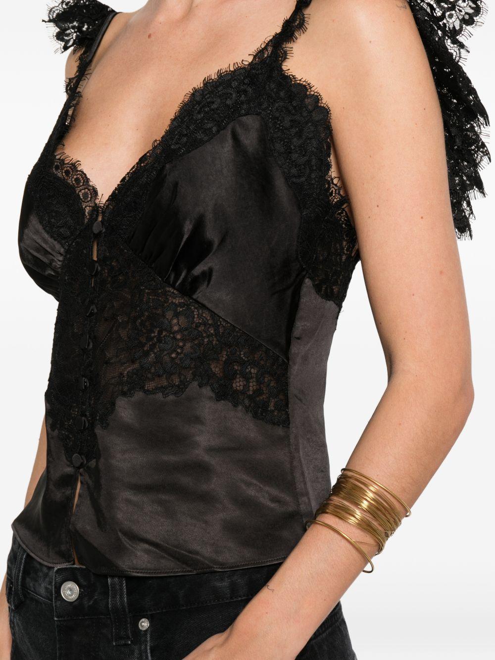 SELF PORTRAIT Top nero con pizzo e scollo a V