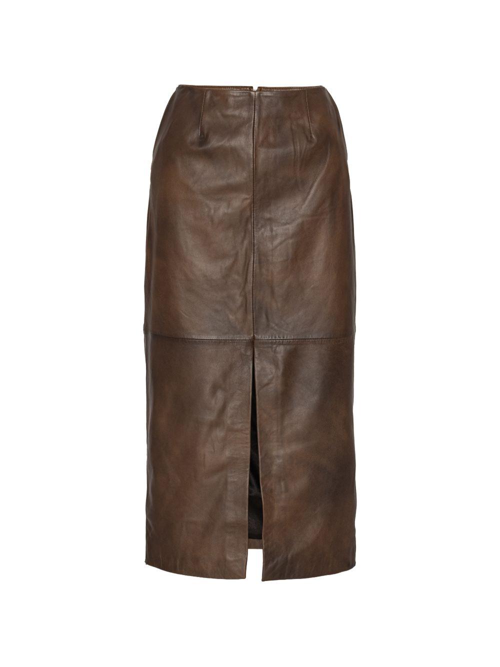 ROTATE Gonna midi in pelle marrone con spacco