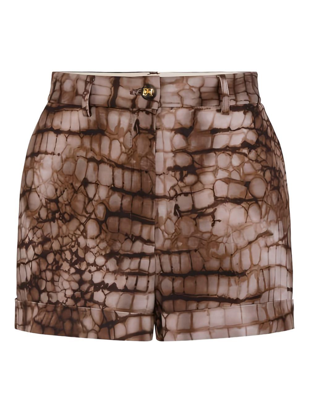 ELISABETTA FRANCHI Shorts marroni con stampa animalier