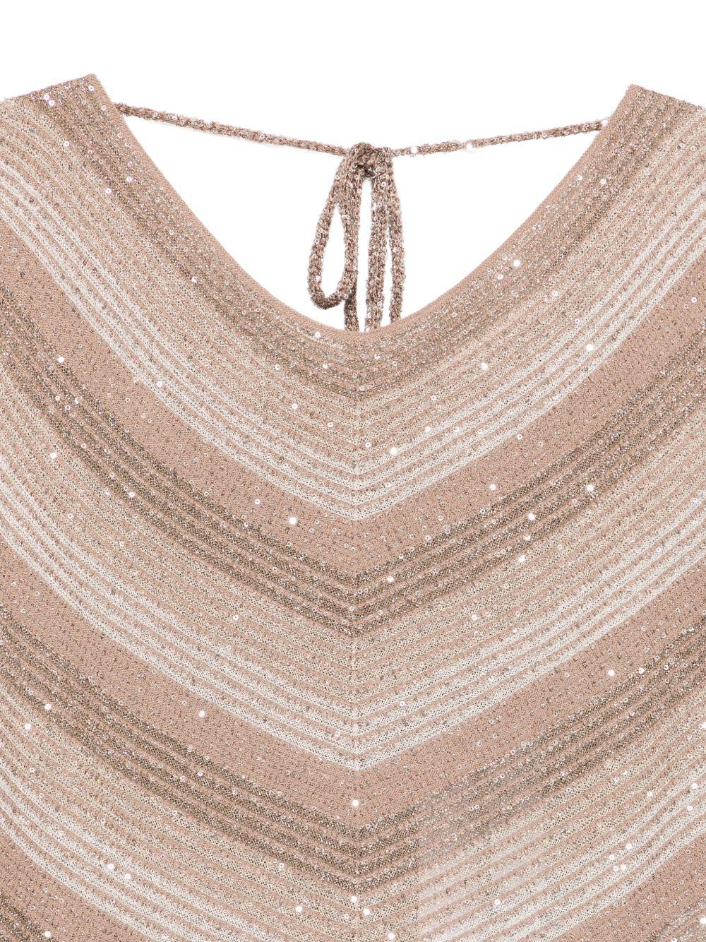 D EXTERIOR Top a righe beige con strass