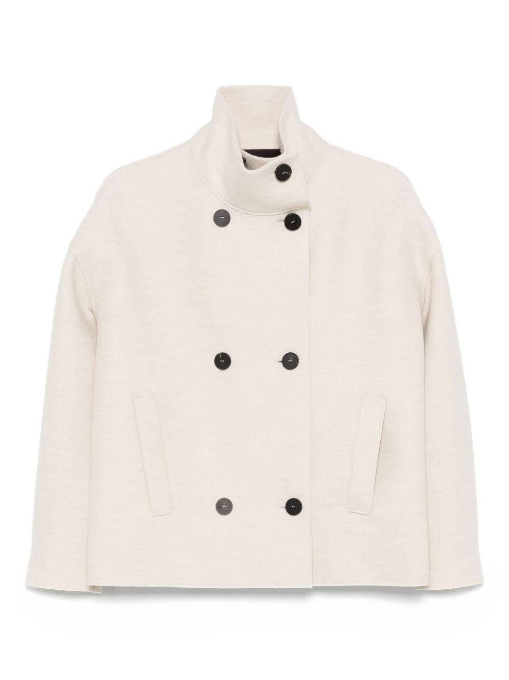 HARRIS WHARF LONDON Cappotto corto doppiopetto in lana beige