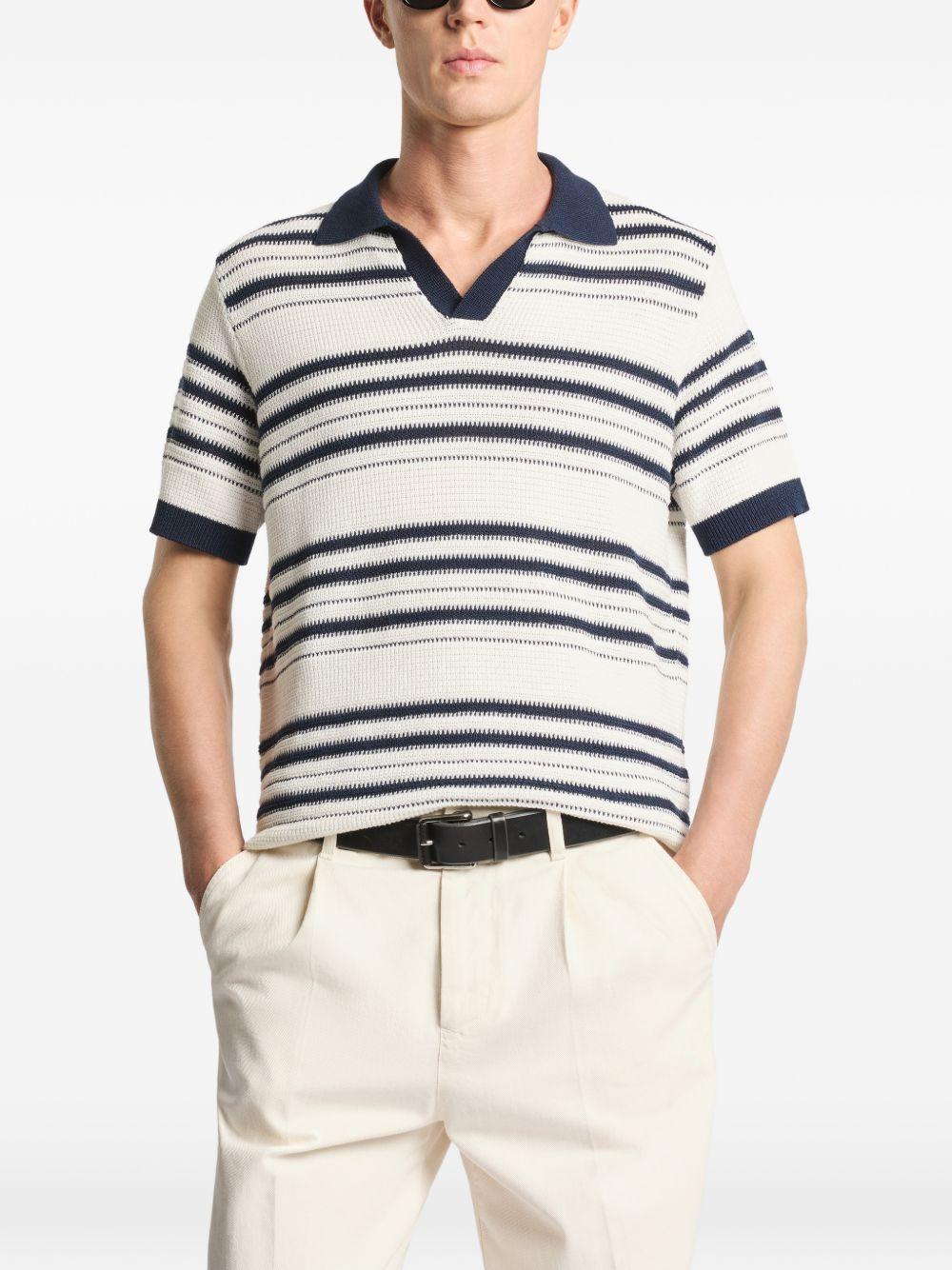 FAY Polo in maglia crema a righe con scollo a V