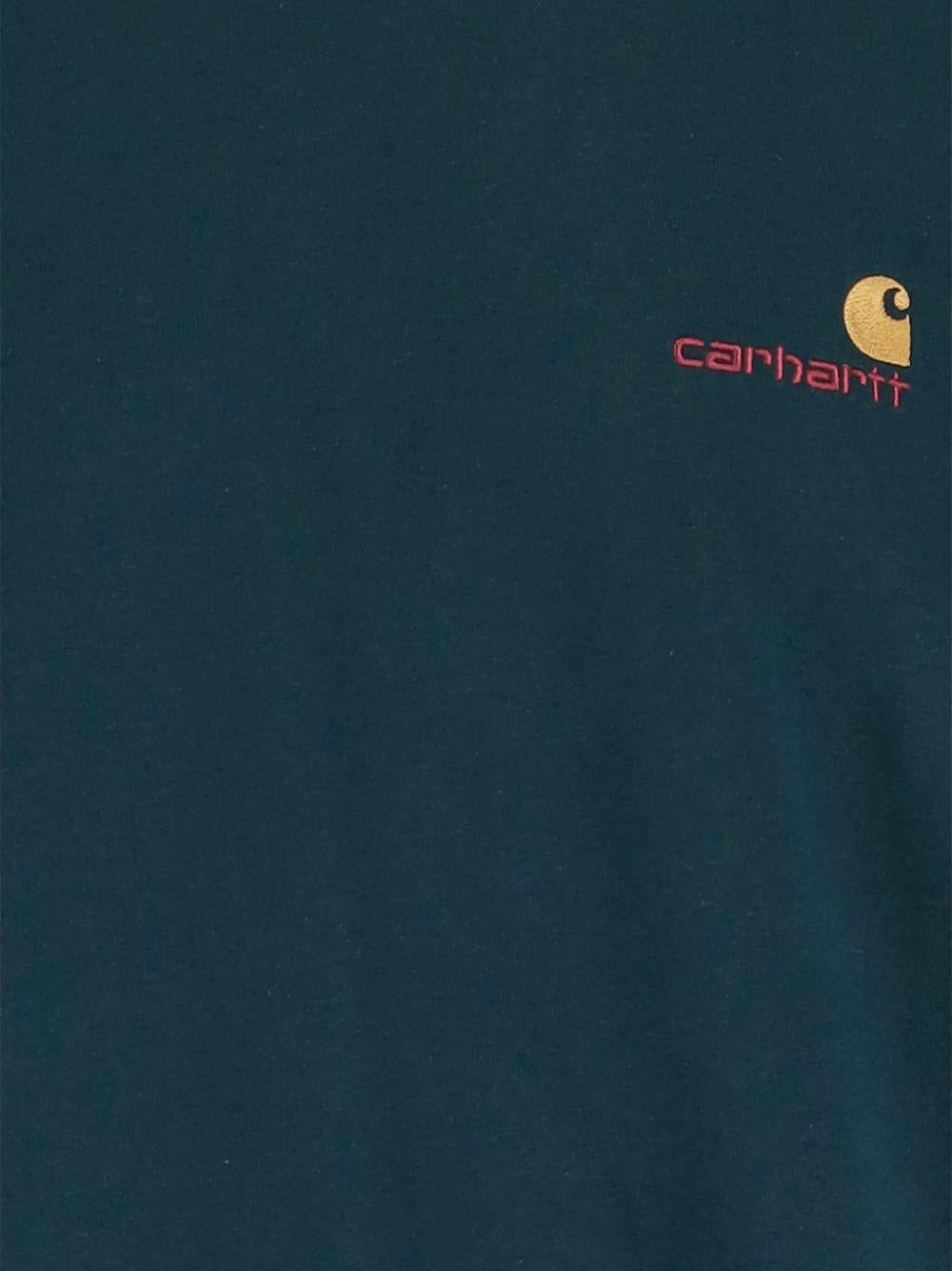 CARHARTT WIP T-Shirt 'Deep Lagoon' girocollo in cotone blu con logo<BR/>