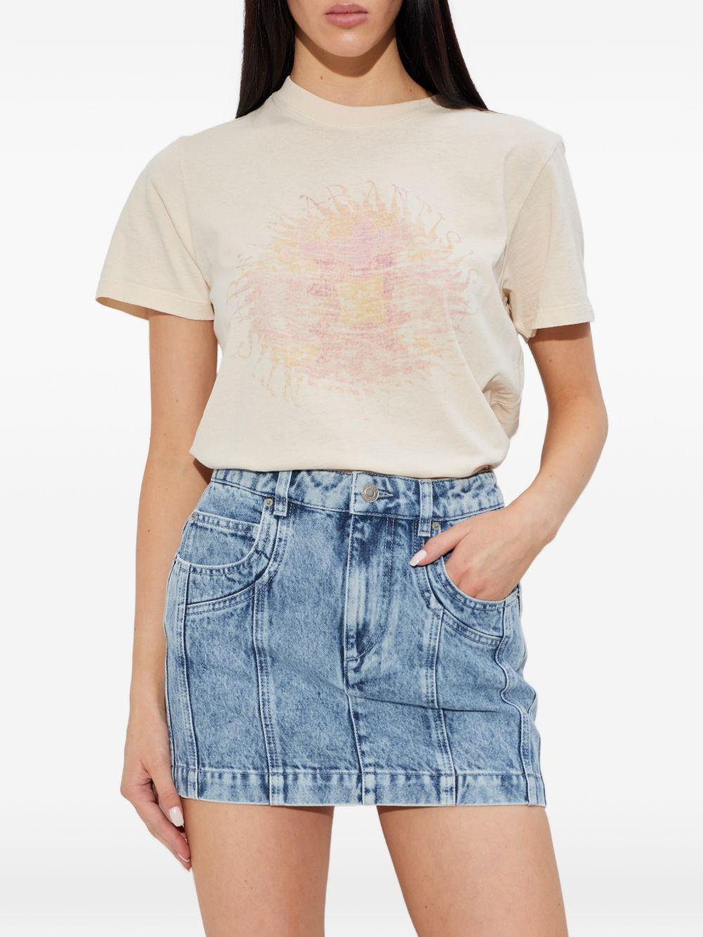 MARANT ETOILE T-shirt Ecru con stampa grafica astratta sul petto