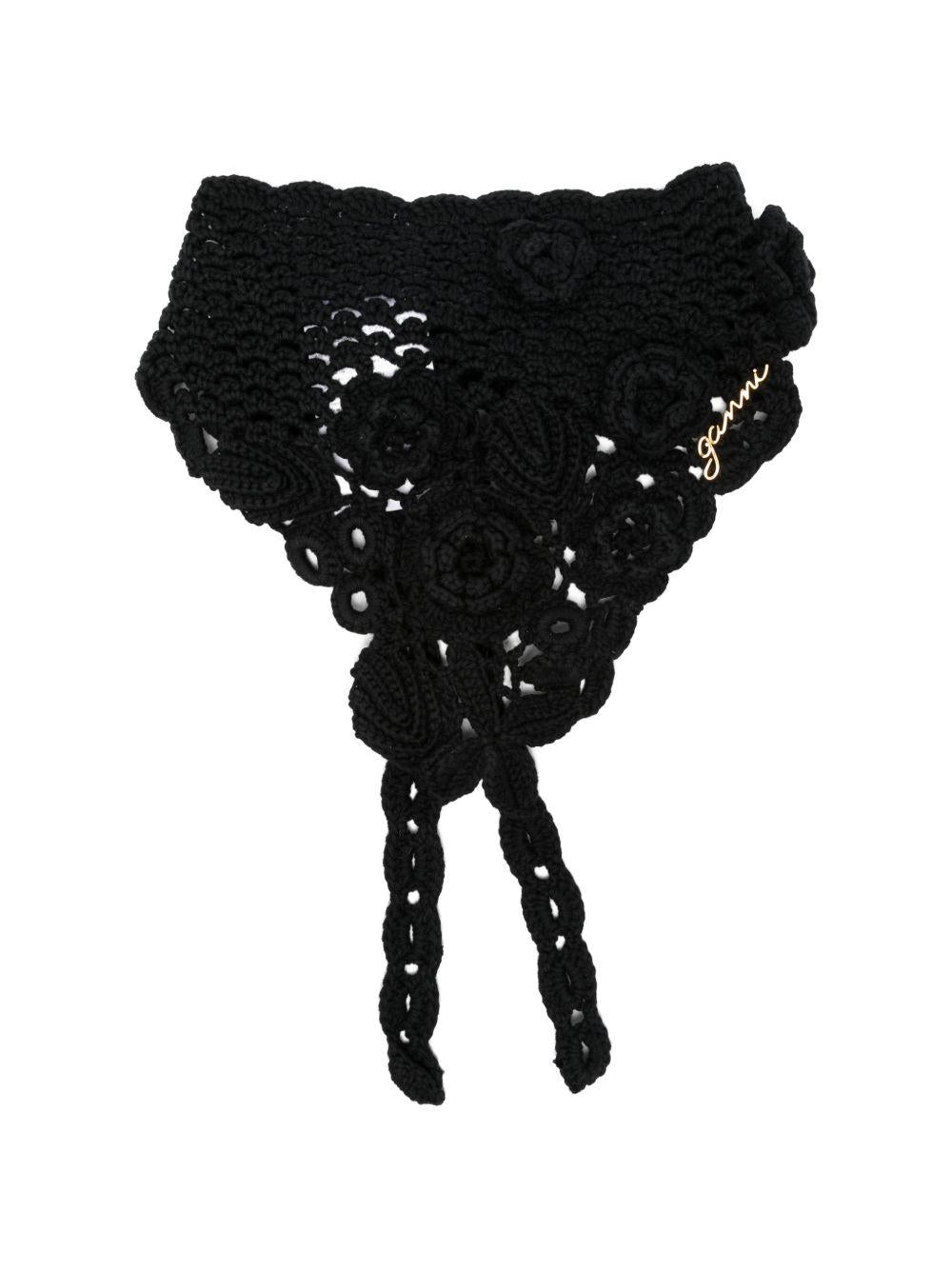 GANNI Foulard per la testa in cotone crochet nero