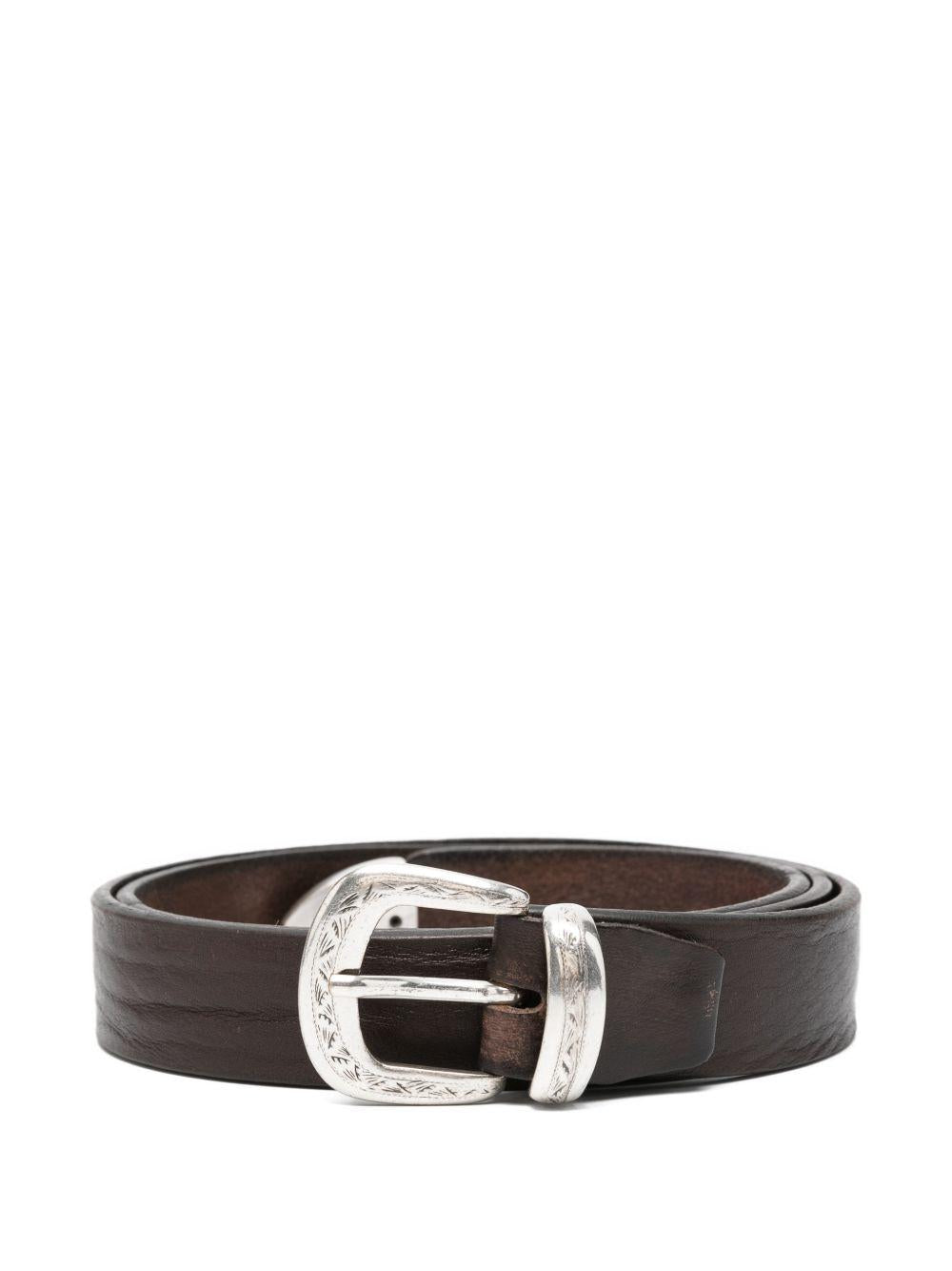 ALBERTO LUTI Cintura in pelle marrone con dettagli argento