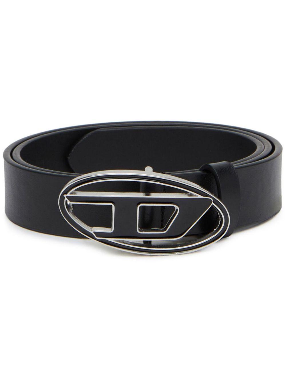DIESEL Cintura nera con fibbia logo ovale