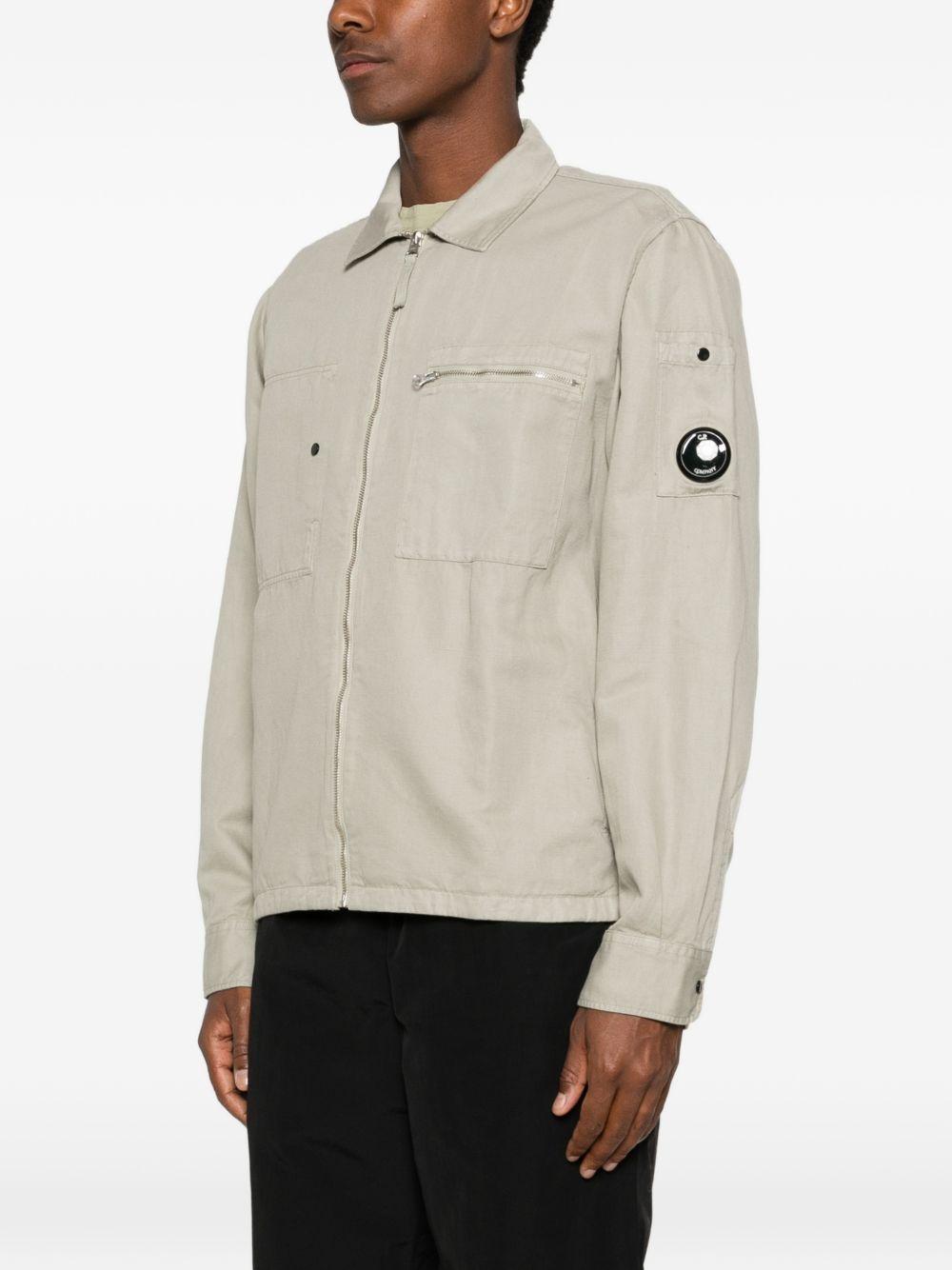 CP COMPANY Giacca camicia con zip in cotone misto lino grigio